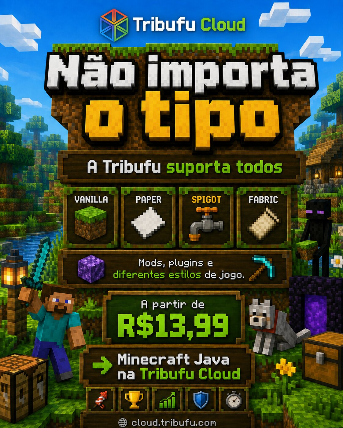 Minecraft Java na Tribufu Cloud com diferentes estilos de jogo